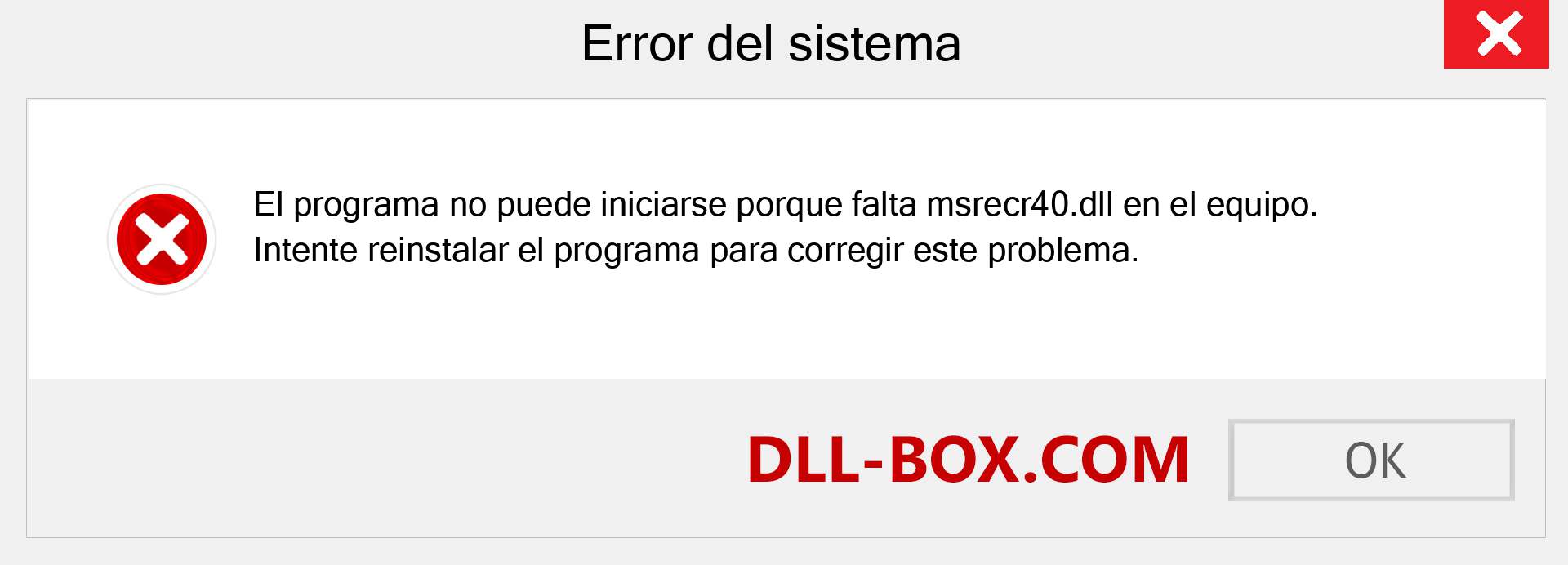 ¿Falta el archivo msrecr40.dll ?. Descargar para Windows 7, 8, 10 - Corregir msrecr40 dll Missing Error en Windows, fotos, imágenes